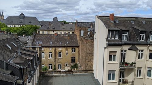 Low angle view of residential buildings in town