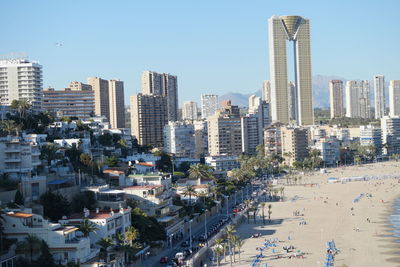 Modern buildings against clear sky