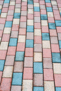 High angle view of multi colored tiled floor