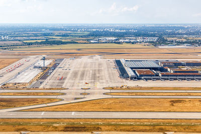 High angle view of road against sky