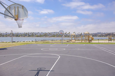 Empty basketball court against sky