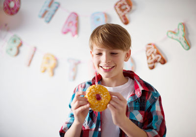 Portrait of cute girl eating food