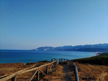 Scenic view of sea against clear blue sky