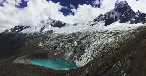 Scenic view of snowcapped mountains against sky