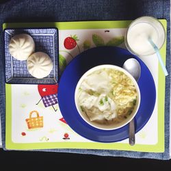 High angle view of food in plate