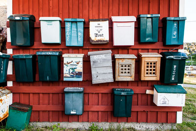 Mailboxes on brown wall