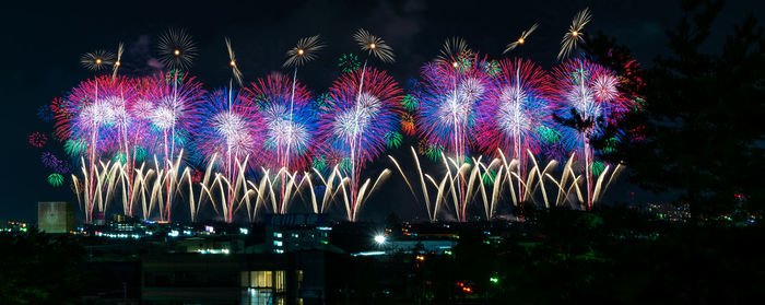 Firework display at night