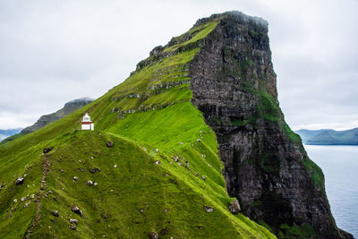 Low angle view of rock formations against sky