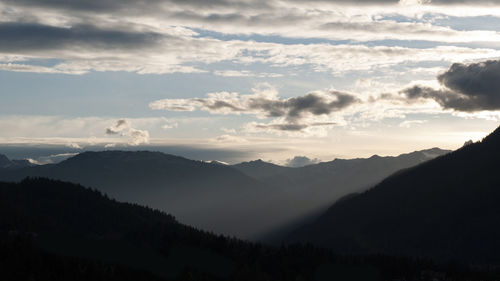 Scenic view of silhouette mountains against sky during sunset