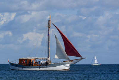 Parade of sailing ships in the waters of the gulf of gdansk, poland.