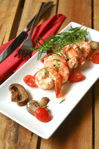 High angle view of salad in plate on table