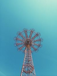 Low angle view of parachute jump ride in coney island against clear sky