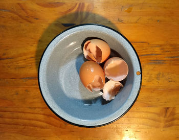 High angle view of breakfast on table