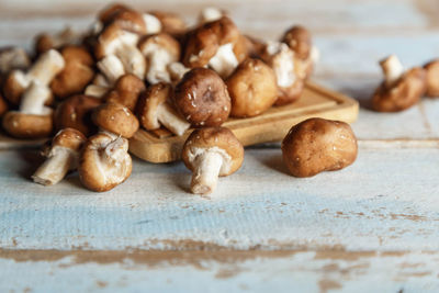 Close-up of mushrooms on table