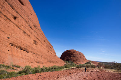 Rock formations in desert against blue sky