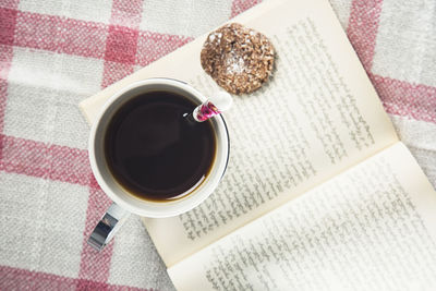 Close-up of coffee cup on table