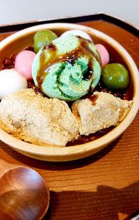 Close-up of served food in plate