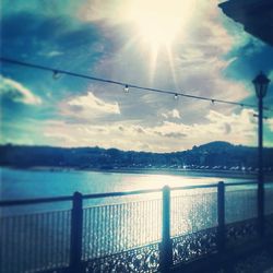 Scenic view of river against cloudy sky