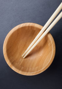 High angle view of bread in bowl on table