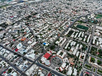 High angle view of buildings in city