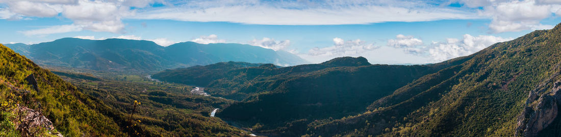 Panoramic view of mountains against sky