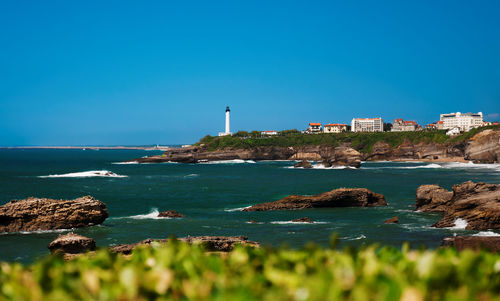 Lighthouse and coast of biarritz city in the south of france