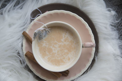 High angle view of coffee cup