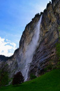 Scenic view of waterfall against sky