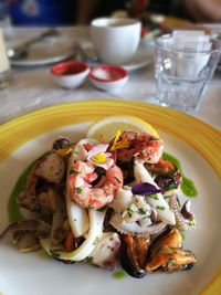 High angle view of meal served on table