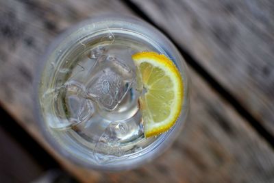 High angle view of drink on table