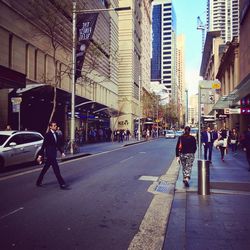 People walking on city street