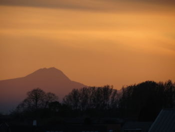 Scenic view of silhouette trees against orange sky