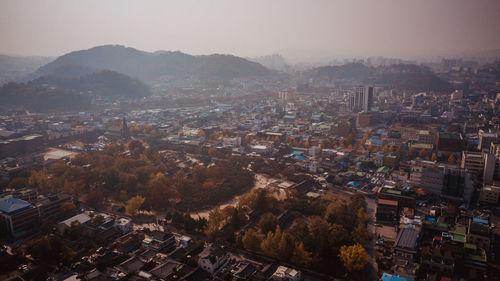 High angle view of cityscape against sky