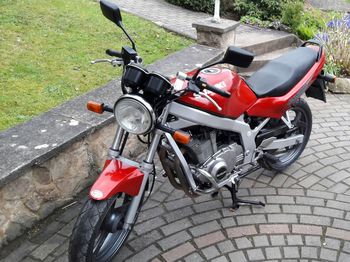 Motorcycle parked on road