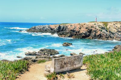 Scenic view of sea against clear sky