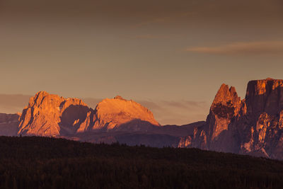 Scenic view of mountains against sky during sunset