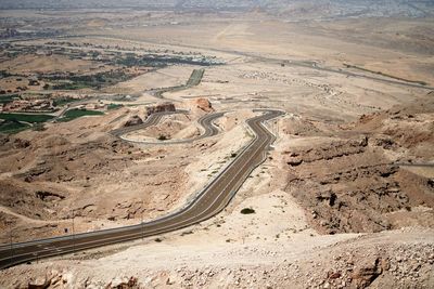 High angle view of road in mountains 