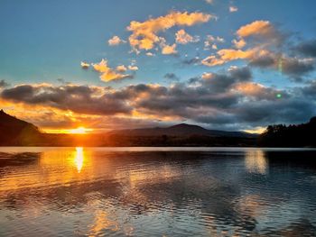 Scenic view of lake against sky during sunset