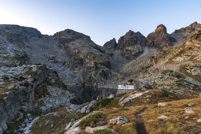 Scenic view of mountains against clear sky