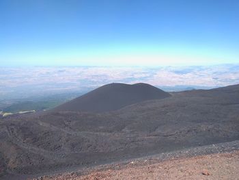 Scenic view of desert against clear blue sky