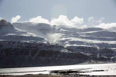 Snowy mountain landscape in iceland, wintertime