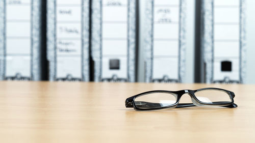 Close-up of eyeglasses on table