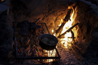 High angle view of bonfire