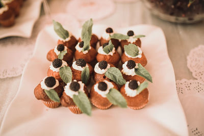 High angle view of dessert on table