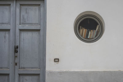 Closed door of building