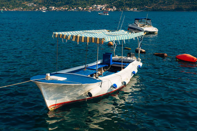 High angle view of sailboat in sea