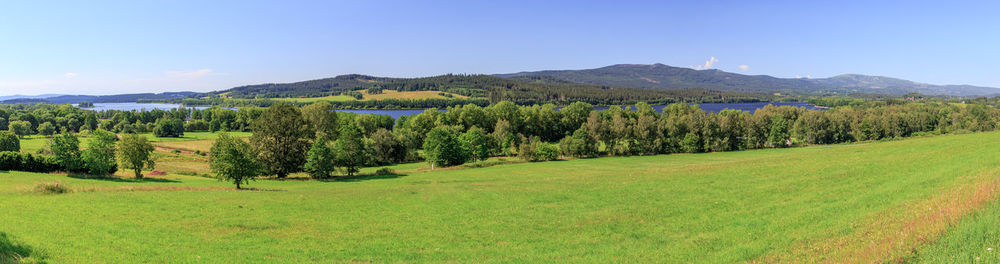 Panoramic view of lake lipno in the natural preserve sumava in bohemia vodní nádrž lipno