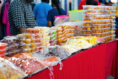 Special indian assorted sweets or mithai for sale during deepavali or diwali festival at the market.