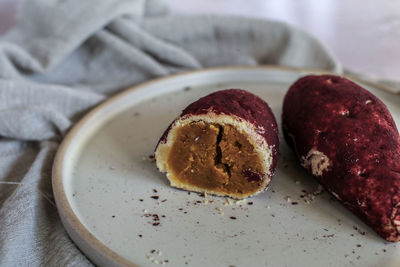 Close-up of dessert in plate on table