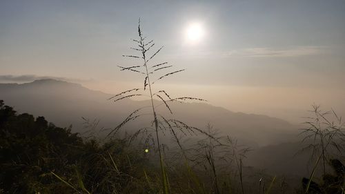 Scenic view of silhouette mountains against sky during sunset